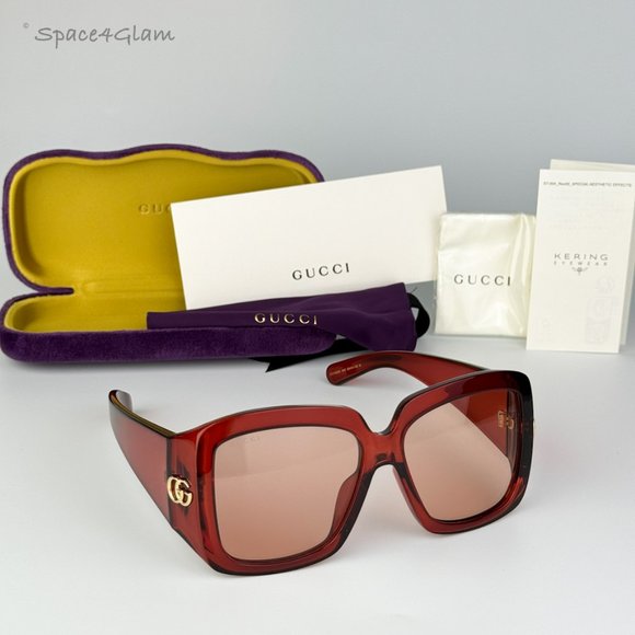 Gucci Women Sunglasses Burgundy Pink Square GG1402SA 003 BRAND NEW main image 5